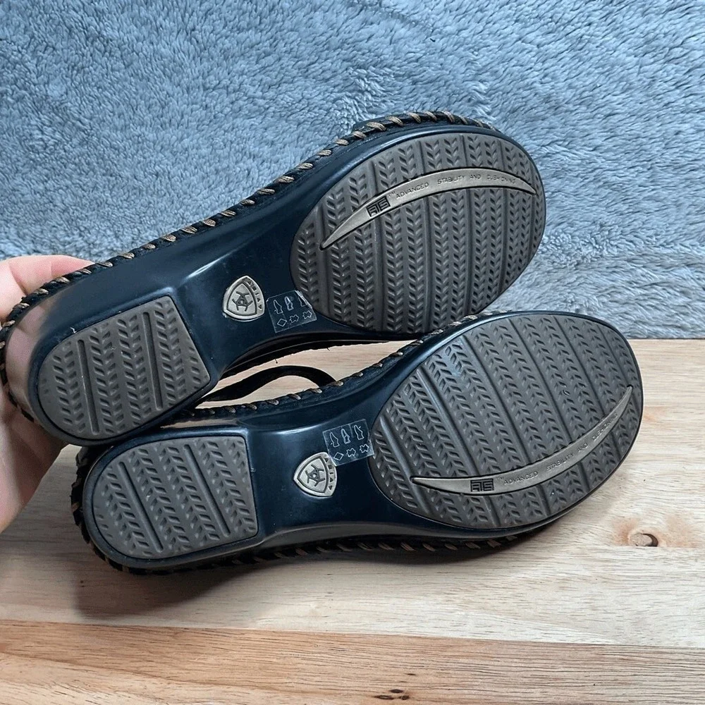 Ariat Shalimar Black Leather T-Strap Wedge Heel Western Sandals‎ Women 10B China